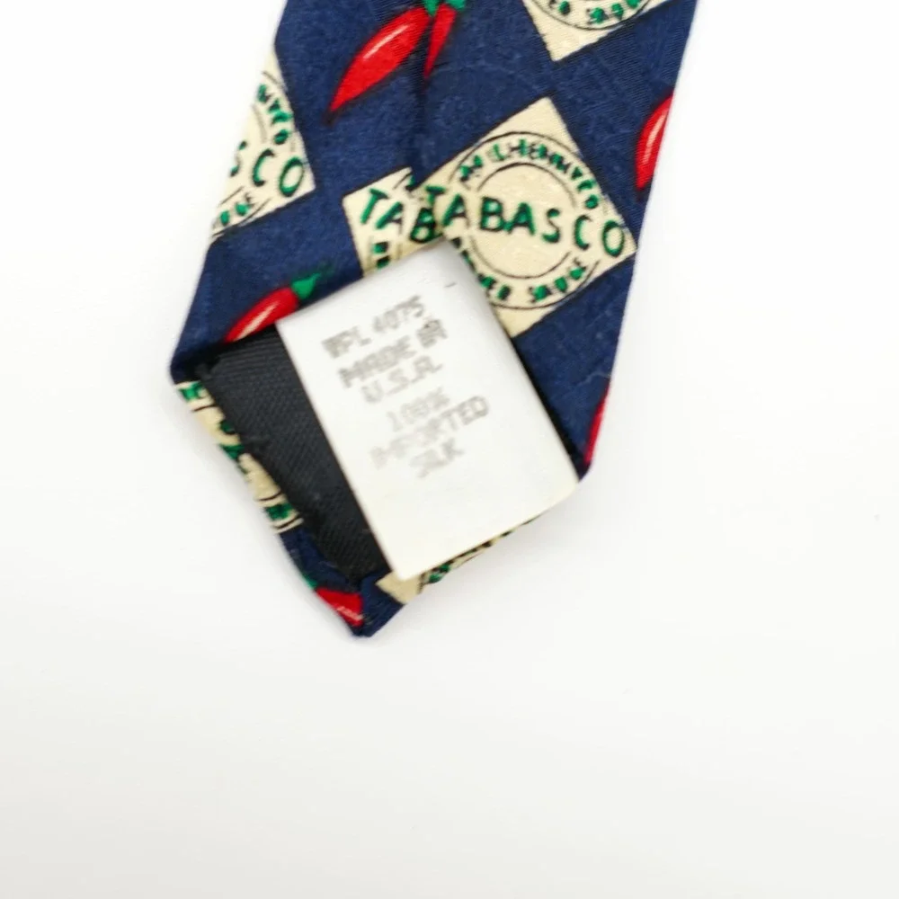 Tabasco Blue Pepper Silk Tie Wide Jacquard Print Green‎ Red